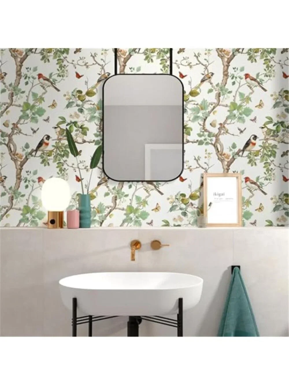 Peel Stick Wallpaper Vintage Floral Bird Boho Removable Wall Paper Bathroom